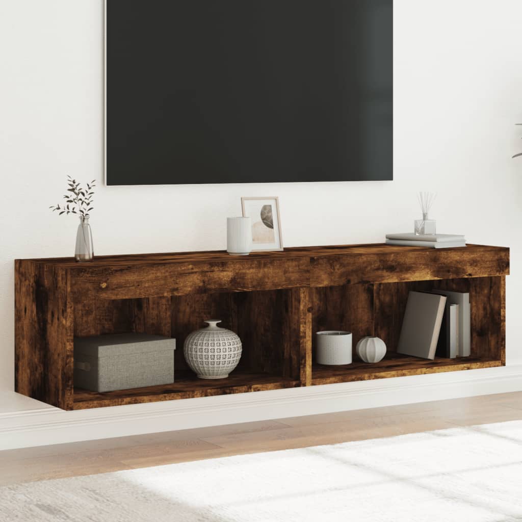 TV Cabinets with LED Lights 2 pcs Smoked Oak 60x30x30 cm