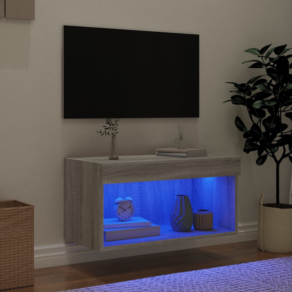 TV Cabinet with LED Lights Grey Sonoma 60x30x30 cm