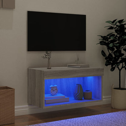 TV Cabinet with LED Lights Grey Sonoma 60x30x30 cm
