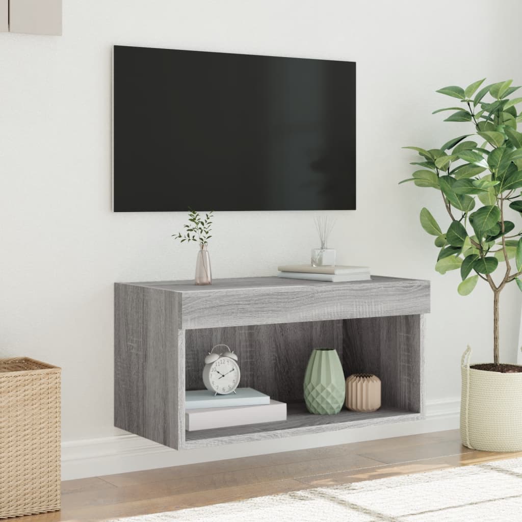 TV Cabinet with LED Lights Grey Sonoma 60x30x30 cm