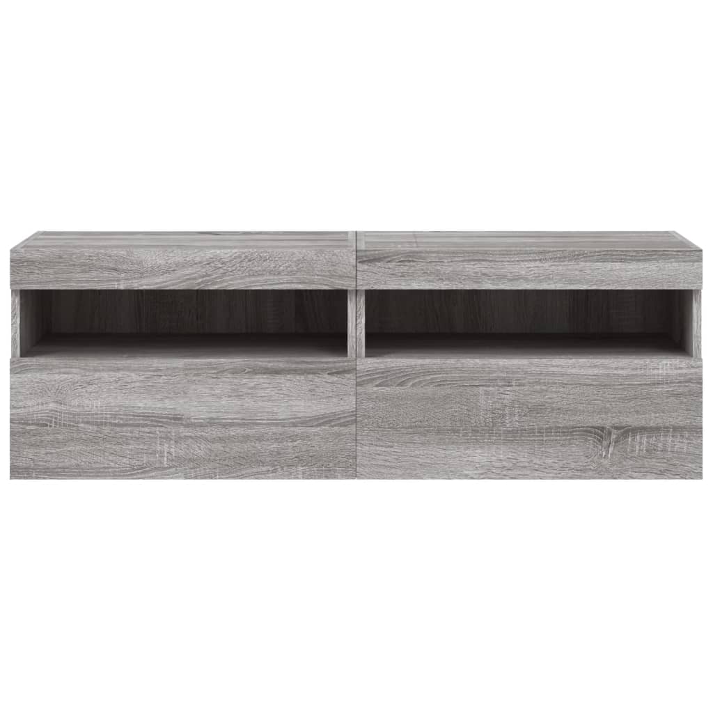 TV Wall Cabinets with LED Lights 2 pcs Grey Sonoma 60x30x40 cm