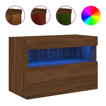 TV Wall Cabinet with LED Lights Brown Oak 60x30x40 cm