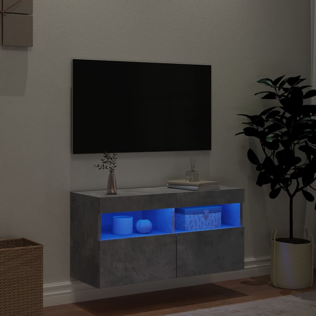 TV Wall Cabinet with LED Lights Concrete Grey 80x30x40 cm