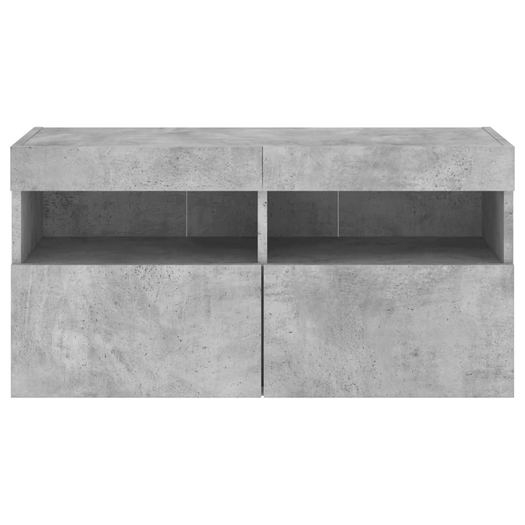 TV Wall Cabinet with LED Lights Concrete Grey 80x30x40 cm