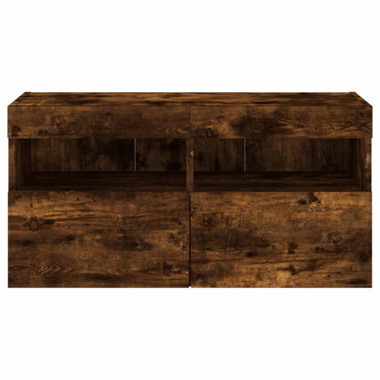 TV Wall Cabinet with LED Lights Smoked Oak 80x30x40 cm