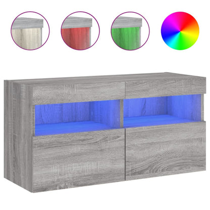 TV Wall Cabinet with LED Lights Grey Sonoma 80x30x40 cm