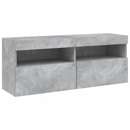 TV Wall Cabinet with LED Lights Concrete Grey 100x30x40 cm