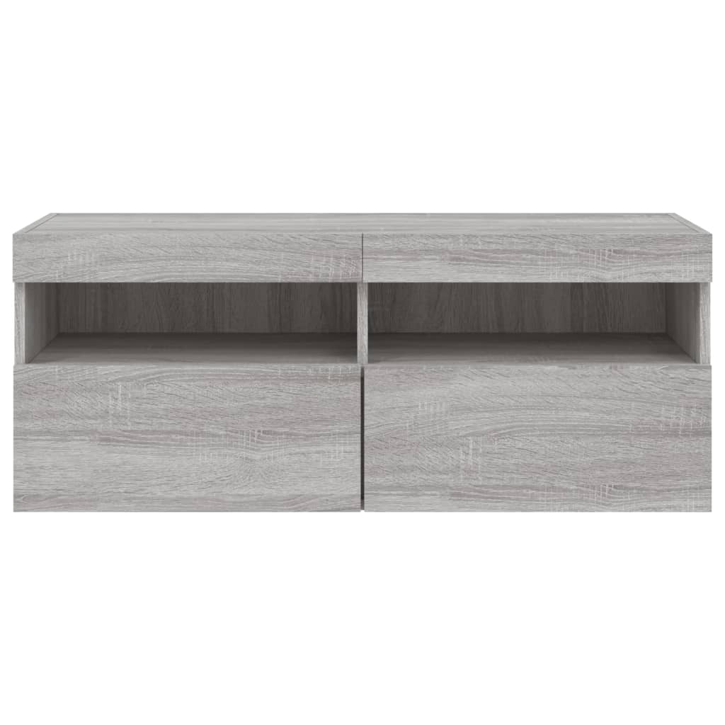 TV Wall Cabinet with LED Lights Grey Sonoma 100x30x40 cm