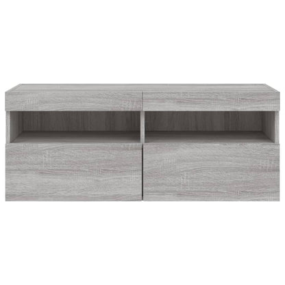 TV Wall Cabinet with LED Lights Grey Sonoma 100x30x40 cm
