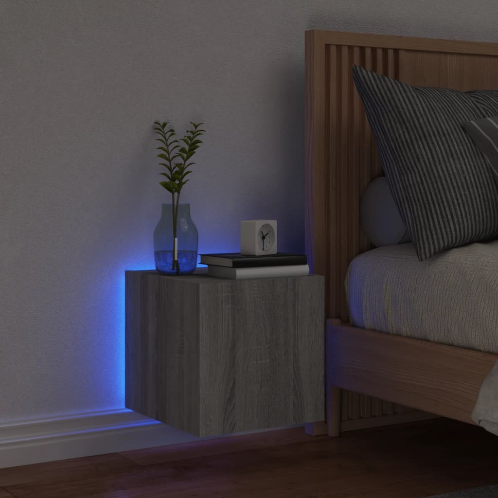 TV Wall Cabinet with LED Lights Grey Sonoma 30.5x35x30 cm
