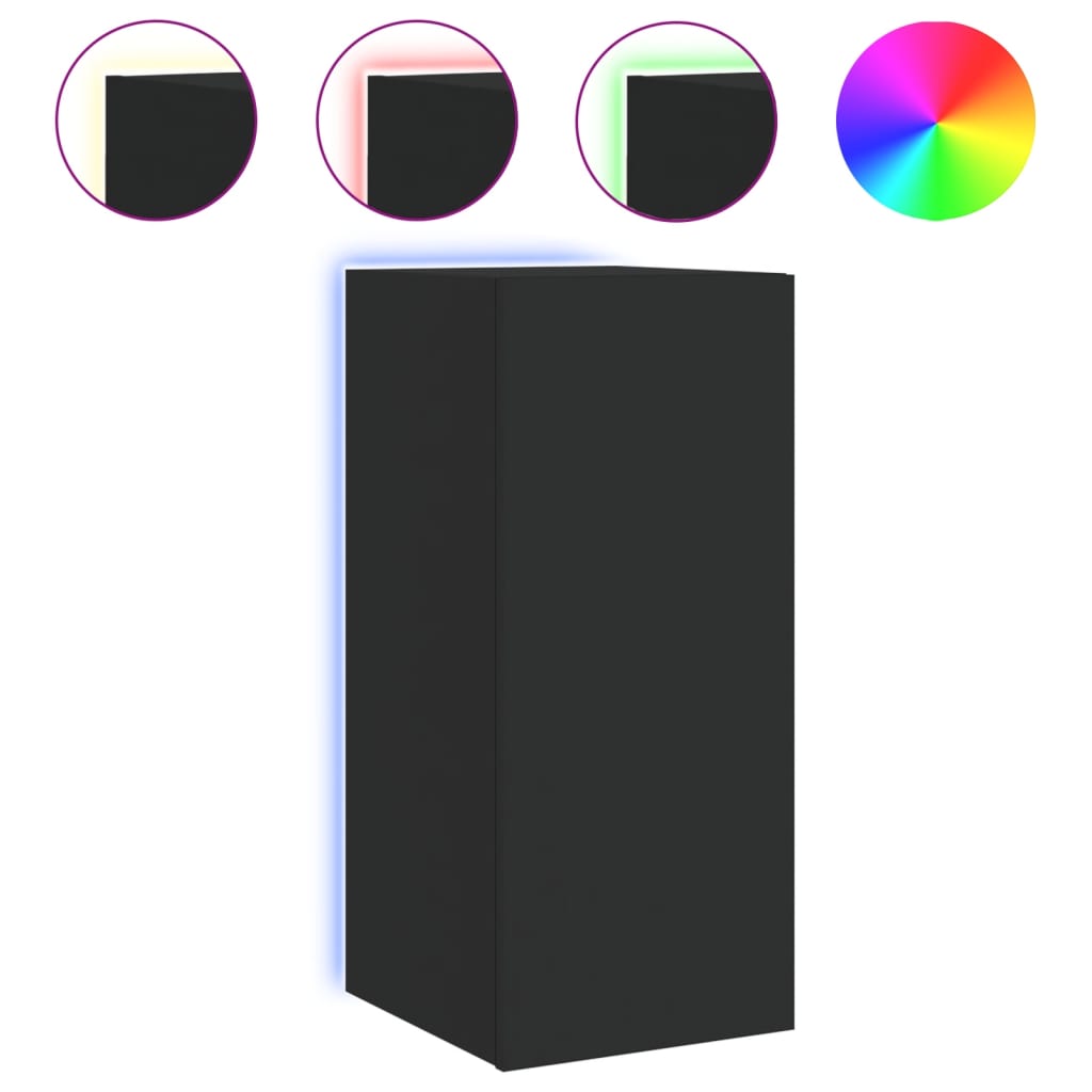 TV Wall Cabinet with LED Lights Black 30.5x35x70 cm