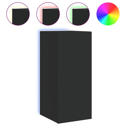 TV Wall Cabinet with LED Lights Black 30.5x35x70 cm