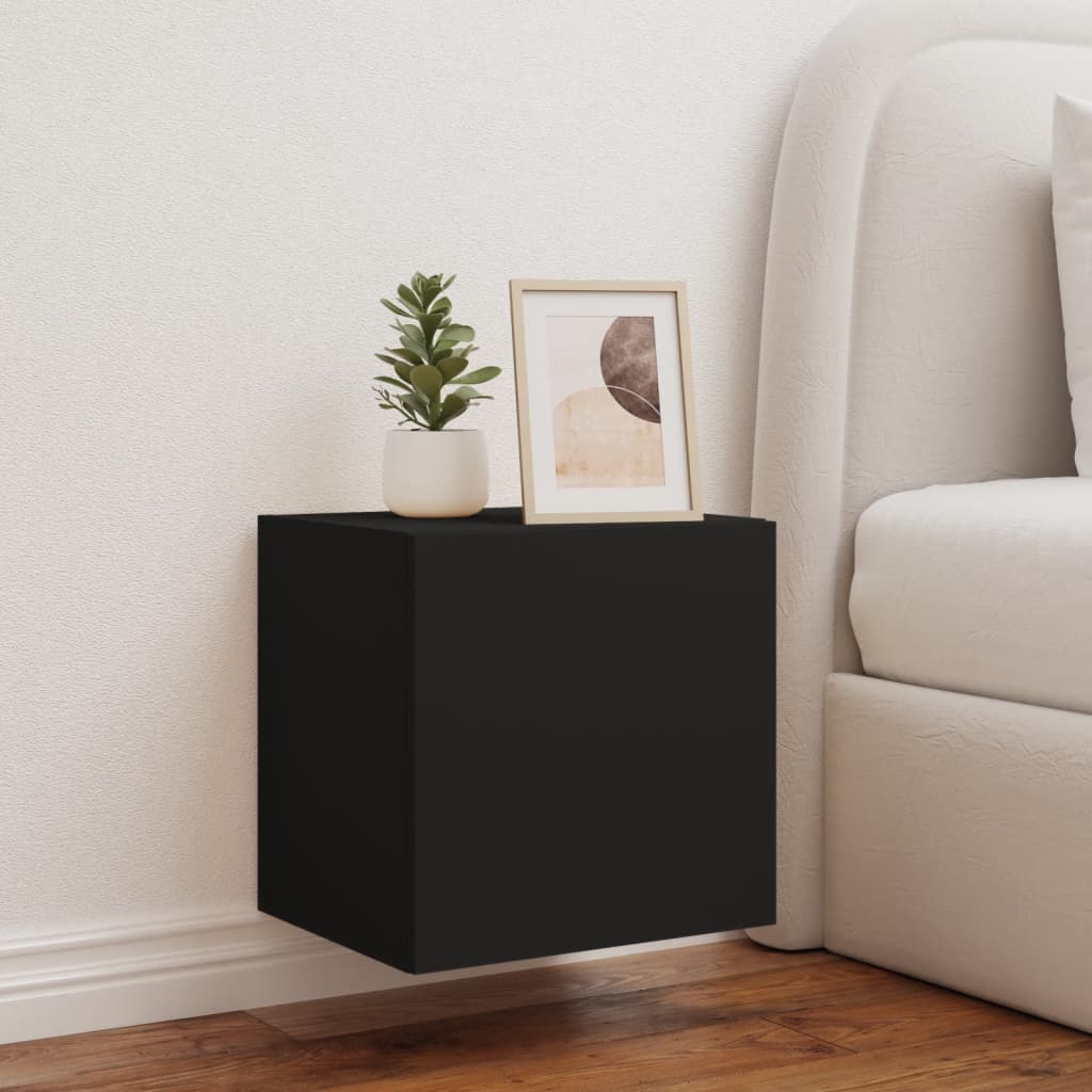 TV Wall Cabinet with LED Lights Black 40.5x35x40 cm