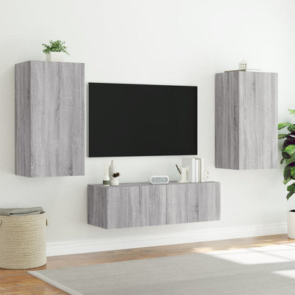 TV Wall Cabinet with LED Lights Grey Sonoma 40.5x35x80 cm
