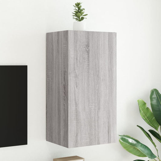 TV Wall Cabinet with LED Lights Grey Sonoma 40.5x35x80 cm