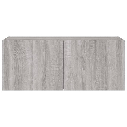 TV Wall Cabinet with LED Lights Grey Sonoma 100x35x41 cm