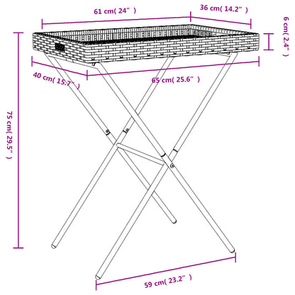 Folding Tray Table Grey 65x40x75 cm Poly Rattan
