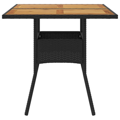 Garden Table with Acacia Wood Top Black 80x80x75 cm Poly Rattan