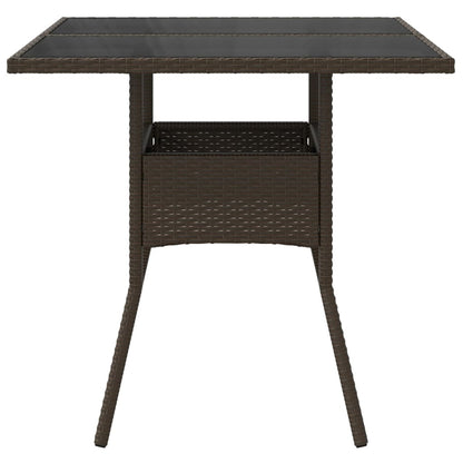 Garden Table with Glass Top Brown 80x80x75 cm Poly Rattan