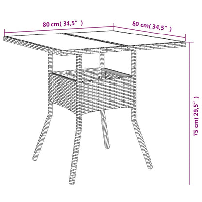 Garden Table with Glass Top Brown 80x80x75 cm Poly Rattan