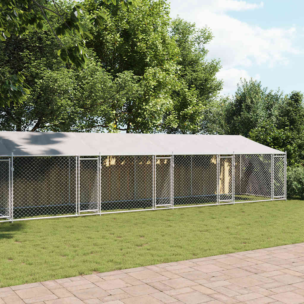 Dog Cage with Roof and Doors Grey 10x2x2 m Galvanised Steel