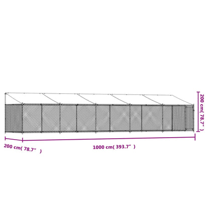 Dog Cage with Roof and Door Grey 10x2x2 m Galvanised Steel