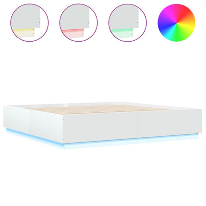 Bed Frame with LED without Mattress White 200x200 cm