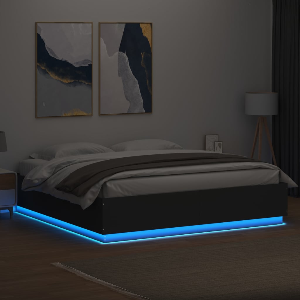 Bed Frame with LED without Mattress Black 200x200 cm