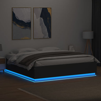 Bed Frame with LED without Mattress Black 200x200 cm