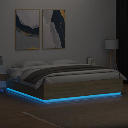 Bed Frame with LED without Mattress Sonoma Oak 200x200 cm