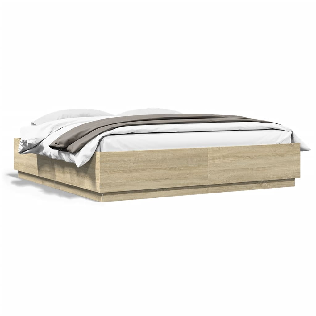 Bed Frame with LED without Mattress Sonoma Oak 200x200 cm