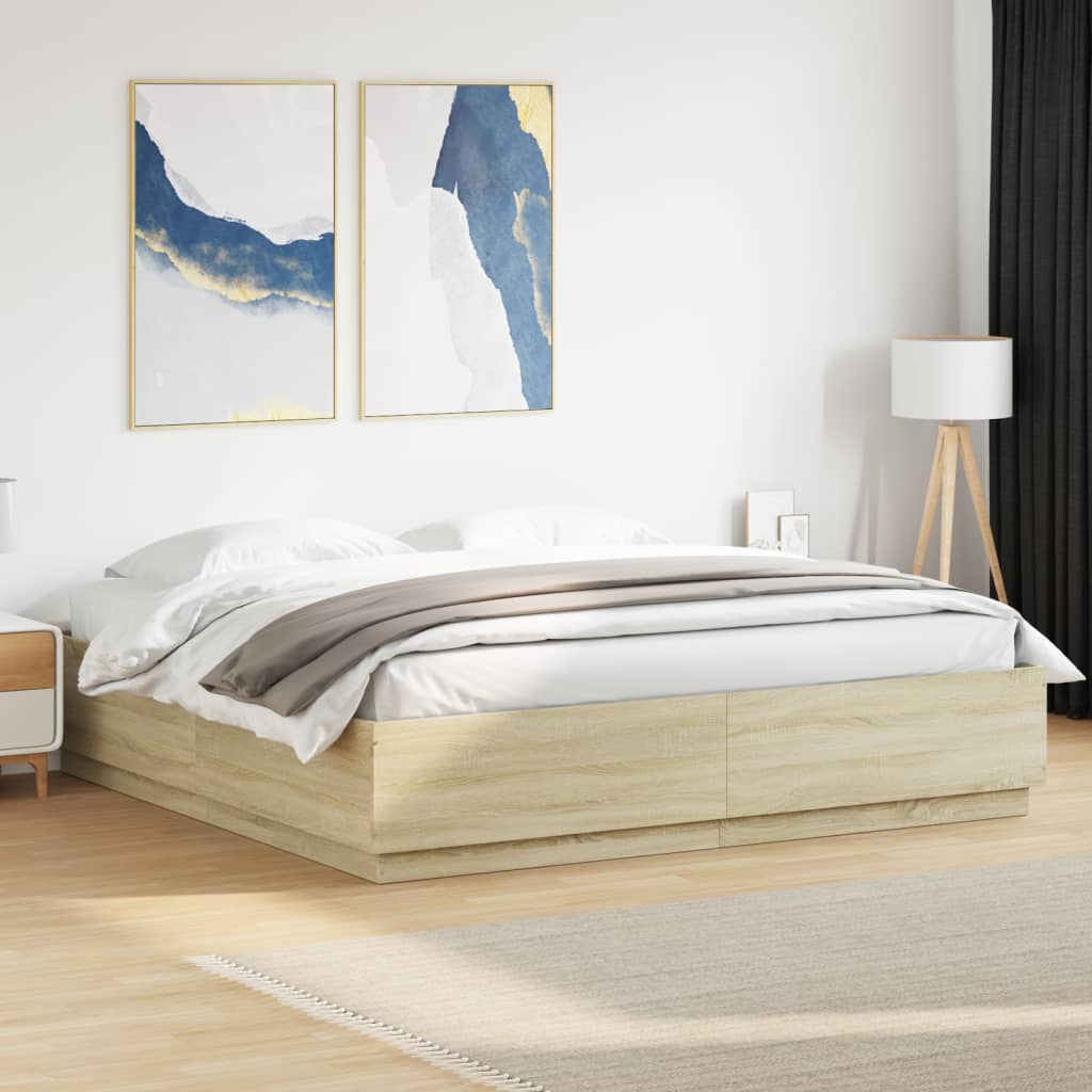 Bed Frame with LED without Mattress Sonoma Oak 200x200 cm
