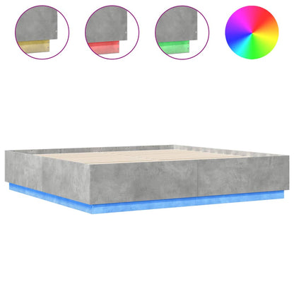 Bed Frame with LED without Mattress Concrete Grey 200x200 cm