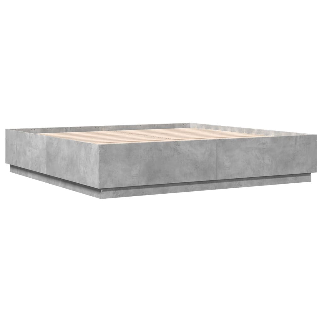 Bed Frame with LED without Mattress Concrete Grey 200x200 cm