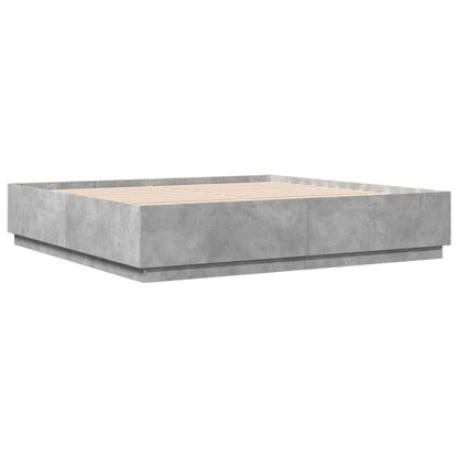 Bed Frame with LED without Mattress Concrete Grey 200x200 cm