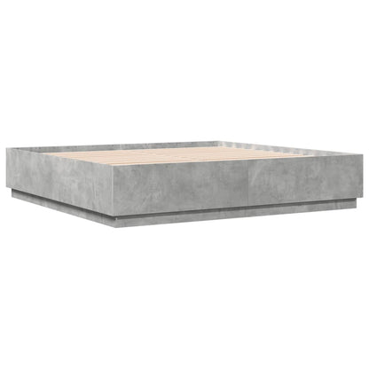 Bed Frame with LED without Mattress Concrete Grey 200x200 cm