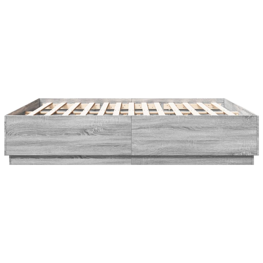 Bed Frame with LED without Mattress Grey Sonoma 200x200 cm