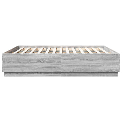 Bed Frame with LED without Mattress Grey Sonoma 200x200 cm