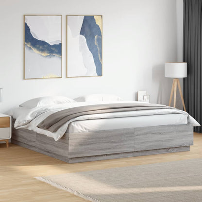 Bed Frame with LED without Mattress Grey Sonoma 200x200 cm