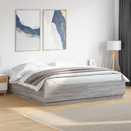 Bed Frame with LED without Mattress Grey Sonoma 200x200 cm