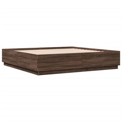 Bed Frame with LED without Mattress Brown Oak 200x200 cm