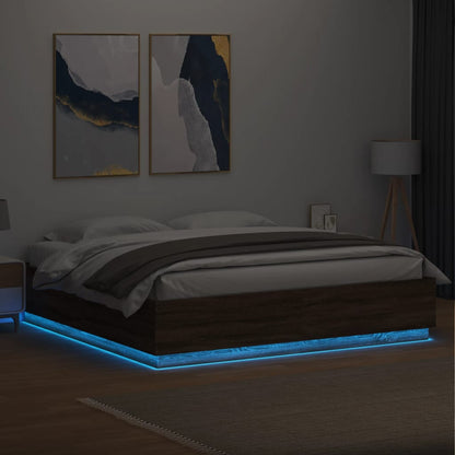Bed Frame with LED without Mattress Brown Oak 200x200 cm