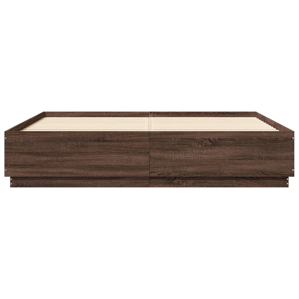 Bed Frame with LED without Mattress Brown Oak 200x200 cm