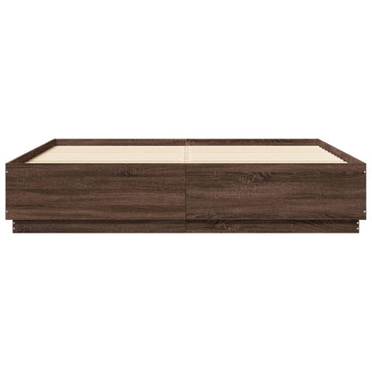 Bed Frame with LED without Mattress Brown Oak 200x200 cm