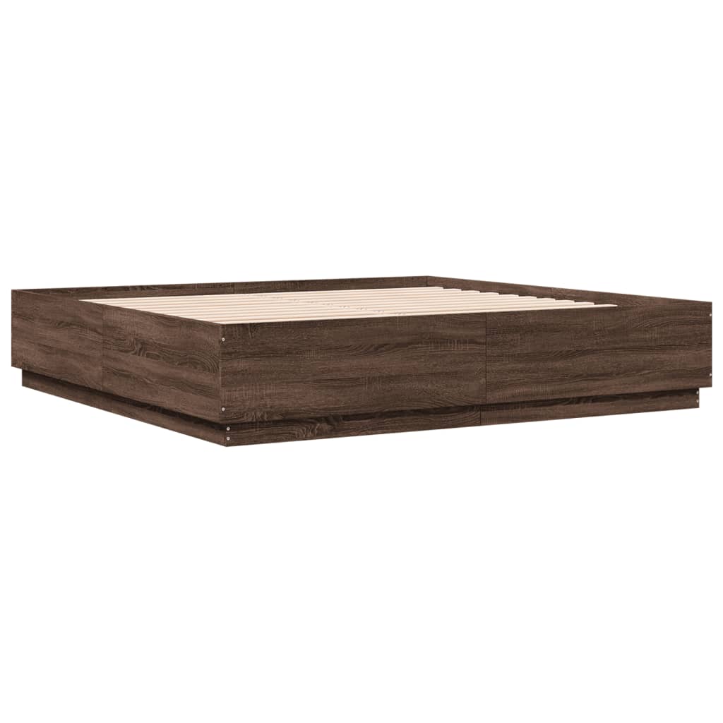 Bed Frame with LED without Mattress Brown Oak 200x200 cm