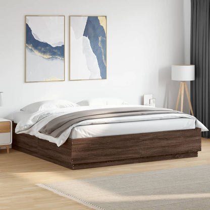 Bed Frame with LED without Mattress Brown Oak 200x200 cm