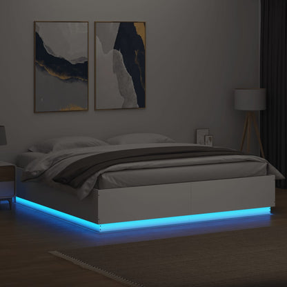 Bed Frame with LED without Mattress White 180x200 cm Super King
