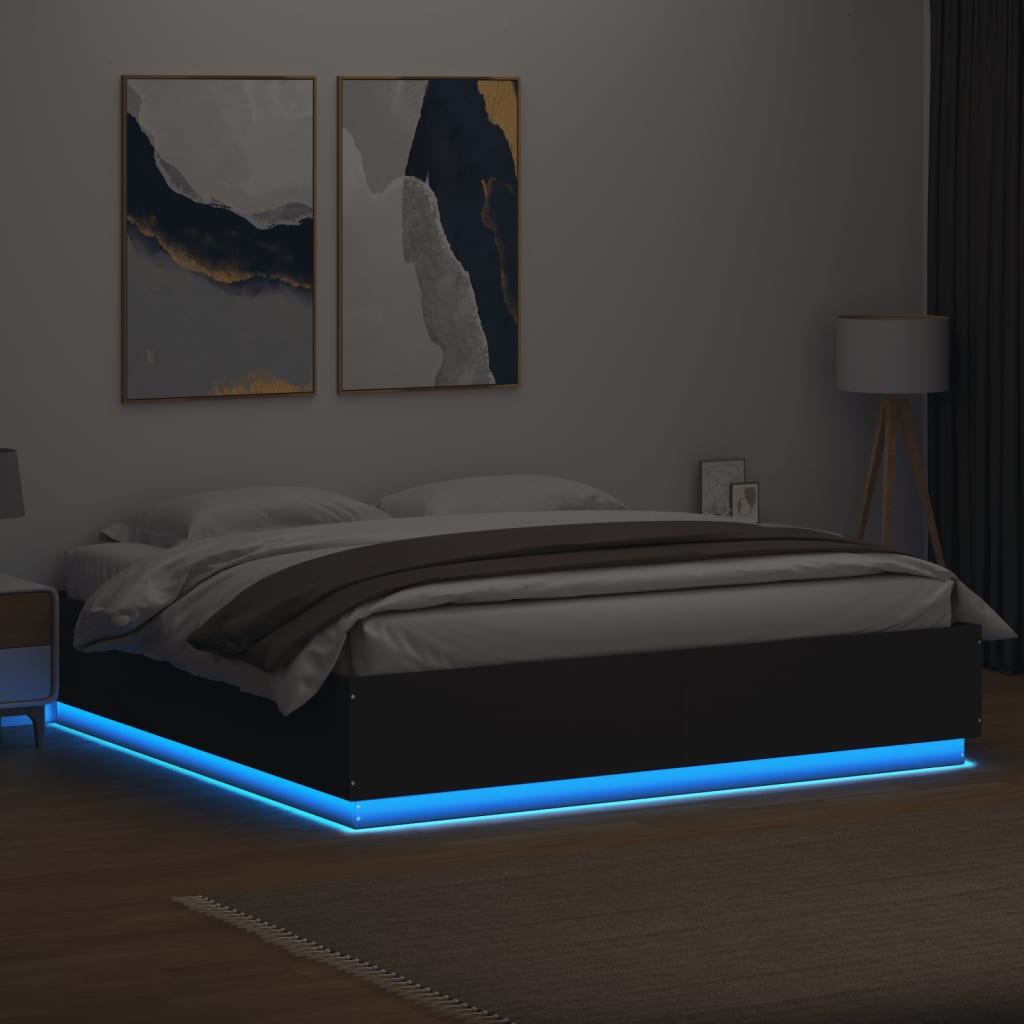 Bed Frame with LED without Mattress Black 180x200 cm Super King