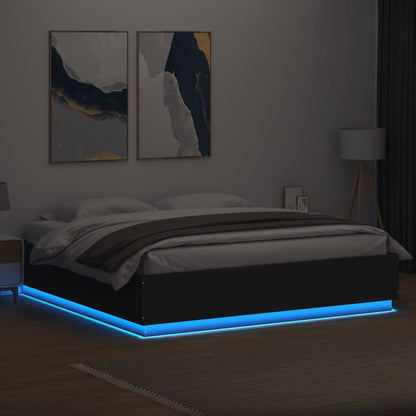 Bed Frame with LED without Mattress Black 180x200 cm Super King