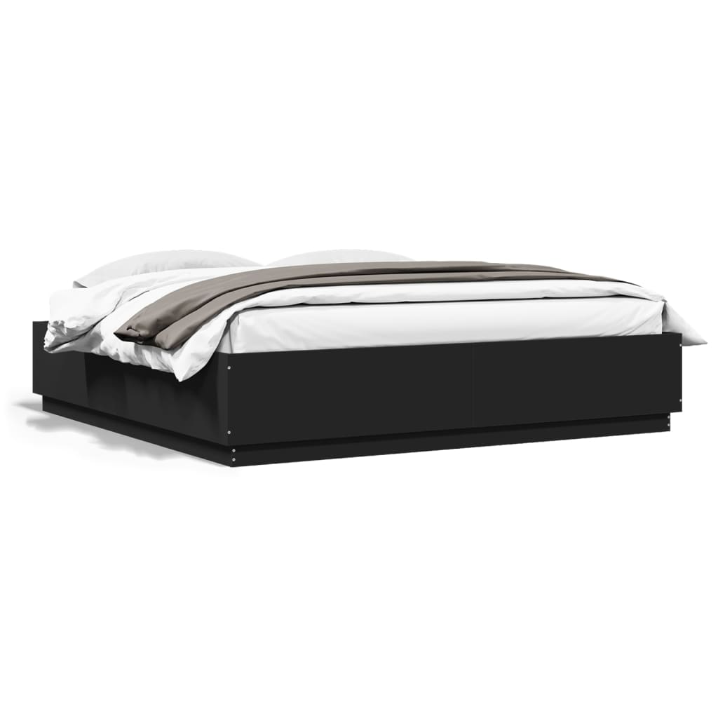 Bed Frame with LED without Mattress Black 180x200 cm Super King